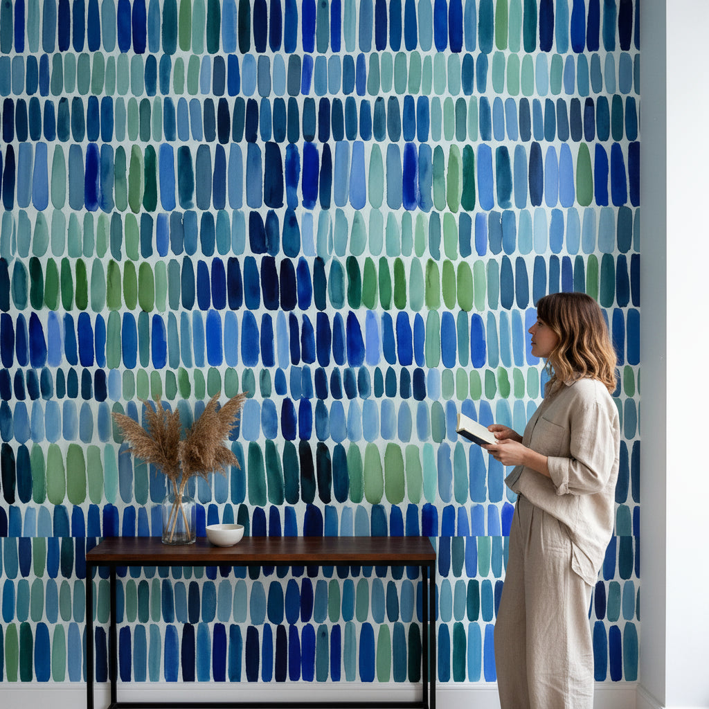 Vibrant Blue and Green Abstract Brushstroke Wallpaper