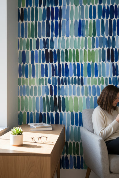 Vibrant Blue and Green Abstract Brushstroke Wallpaper