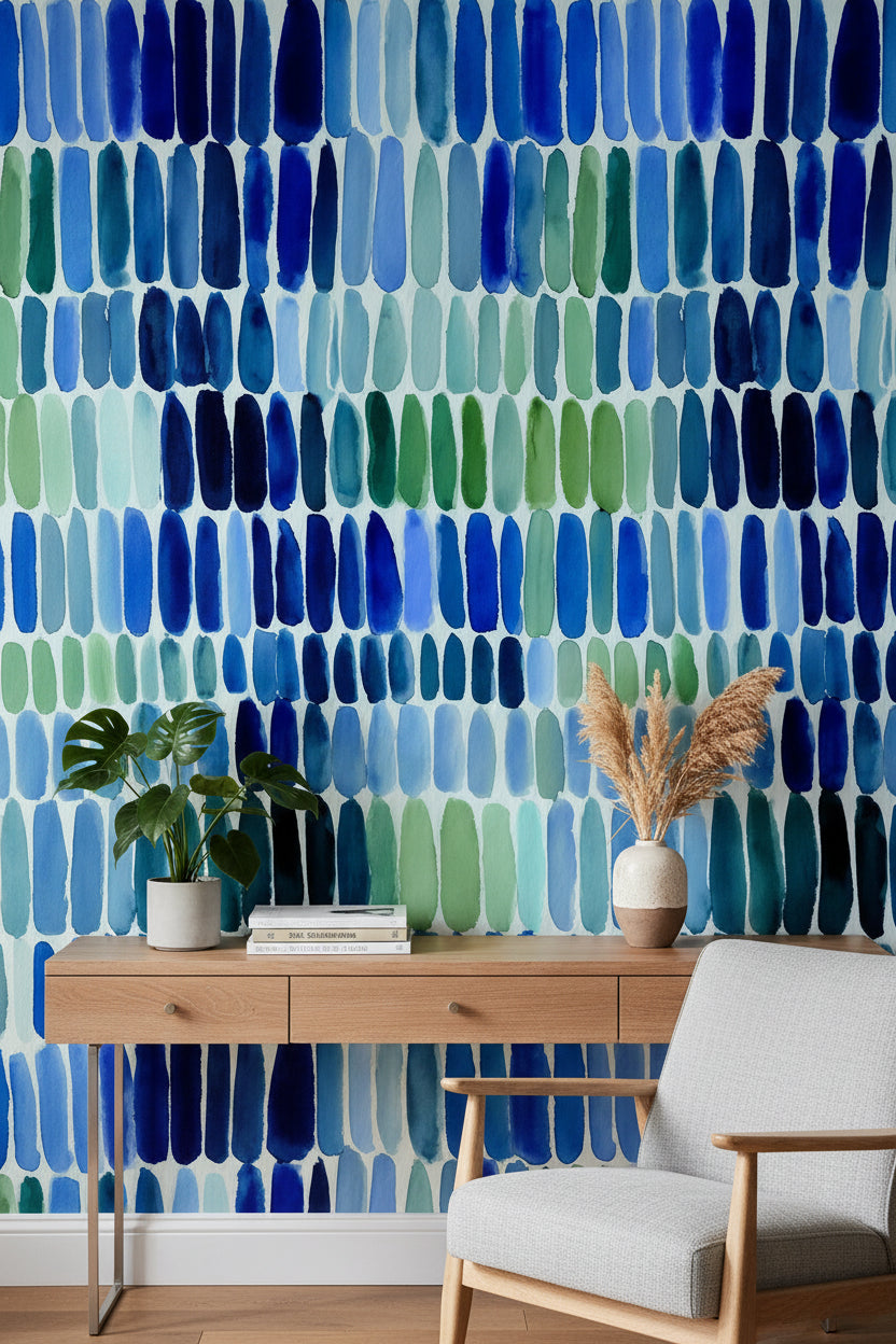Vibrant Blue and Green Abstract Brushstroke Wallpaper