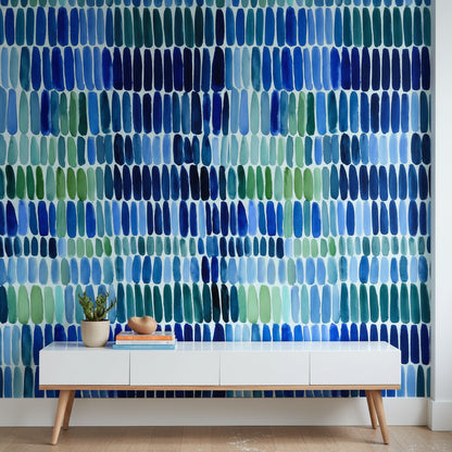 Vibrant Blue and Green Abstract Brushstroke Wallpaper