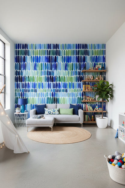 Vibrant Blue and Green Abstract Brushstroke Wallpaper