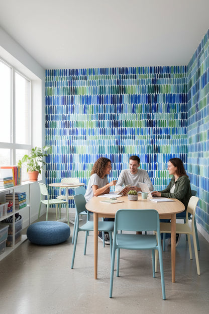 Vibrant Blue and Green Abstract Brushstroke Wallpaper