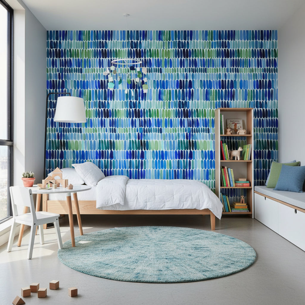 Vibrant Blue and Green Abstract Brushstroke Wallpaper