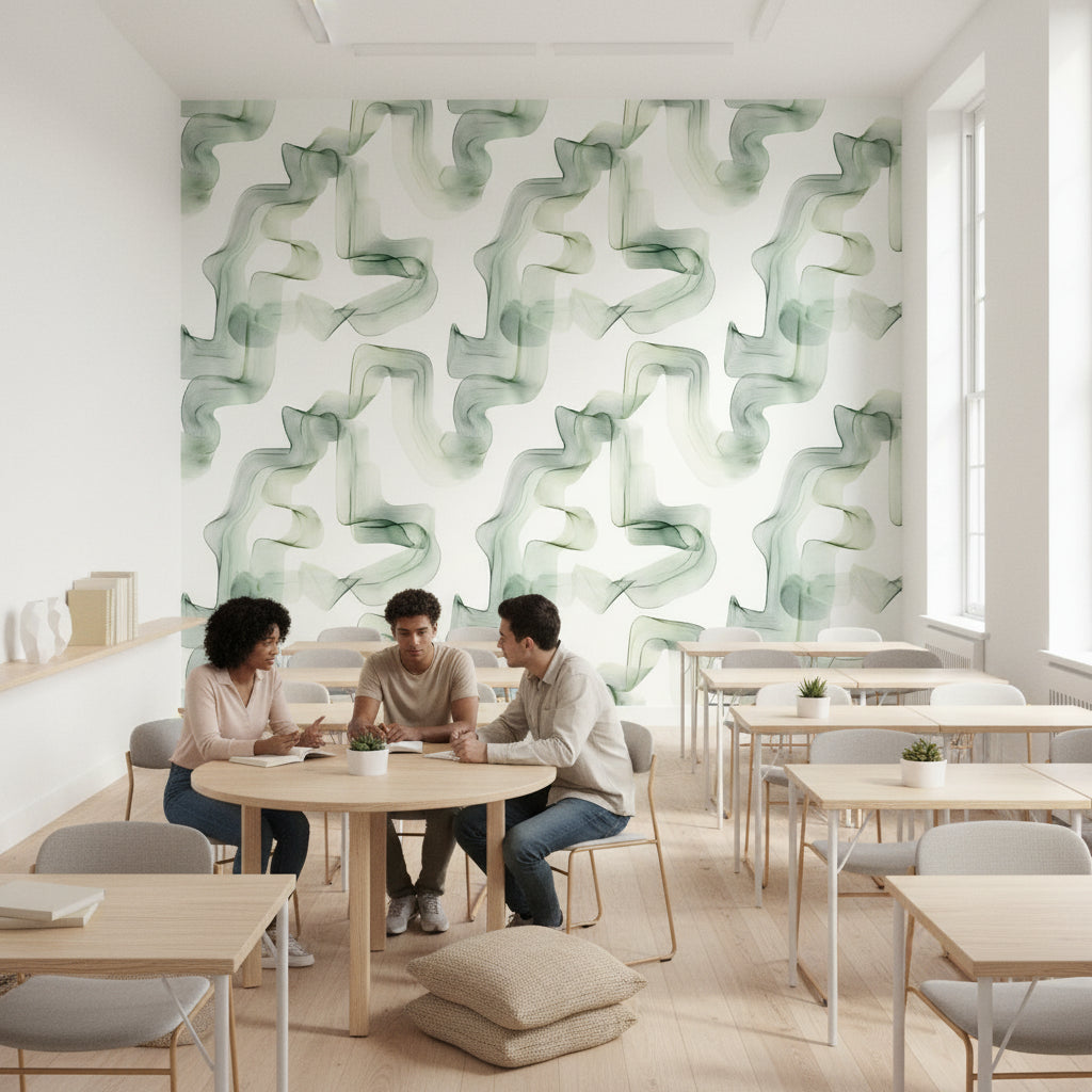 Shades Of Green Wallpaper Abstract Wavy Wall Mural