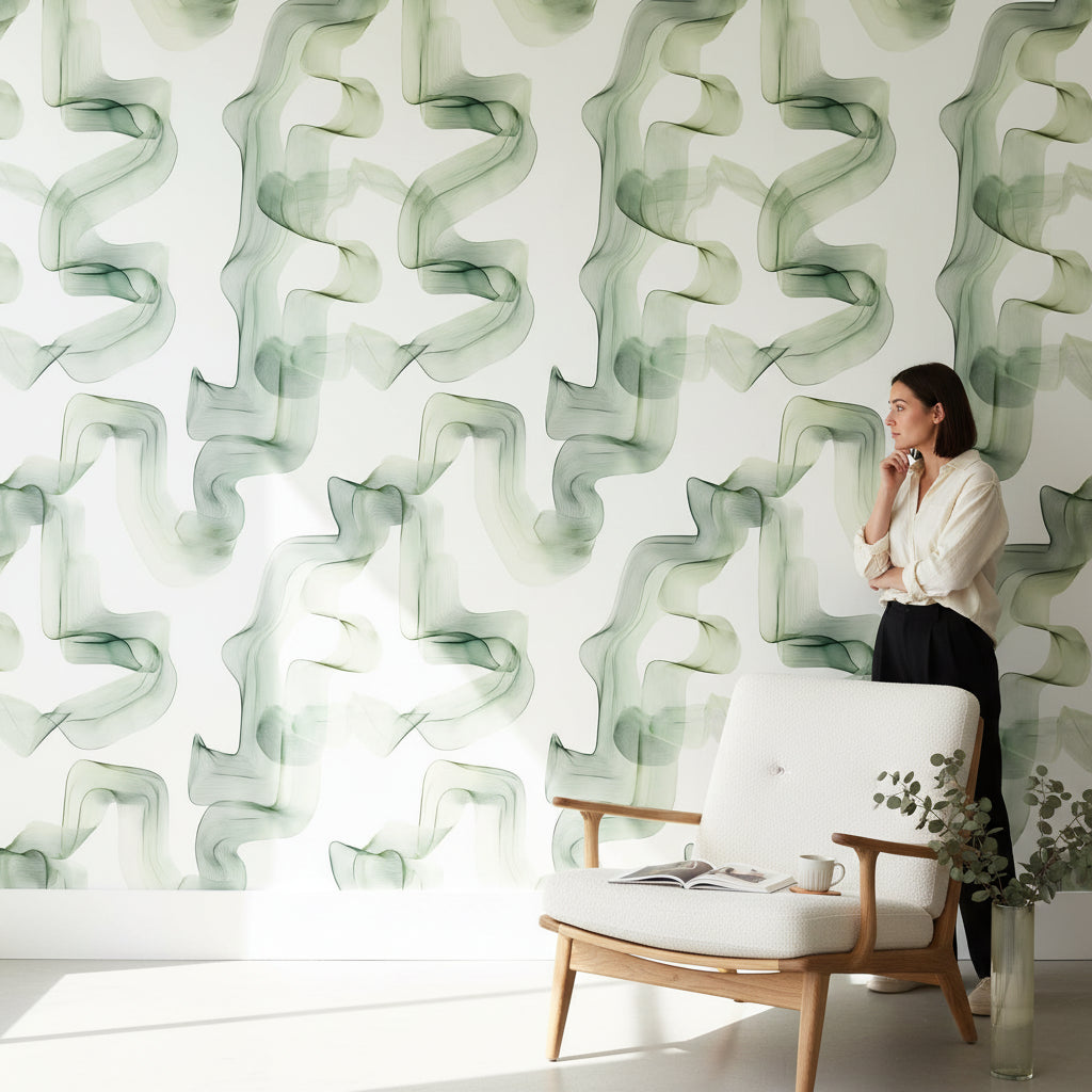 Shades Of Green Wallpaper Abstract Wavy Wall Mural