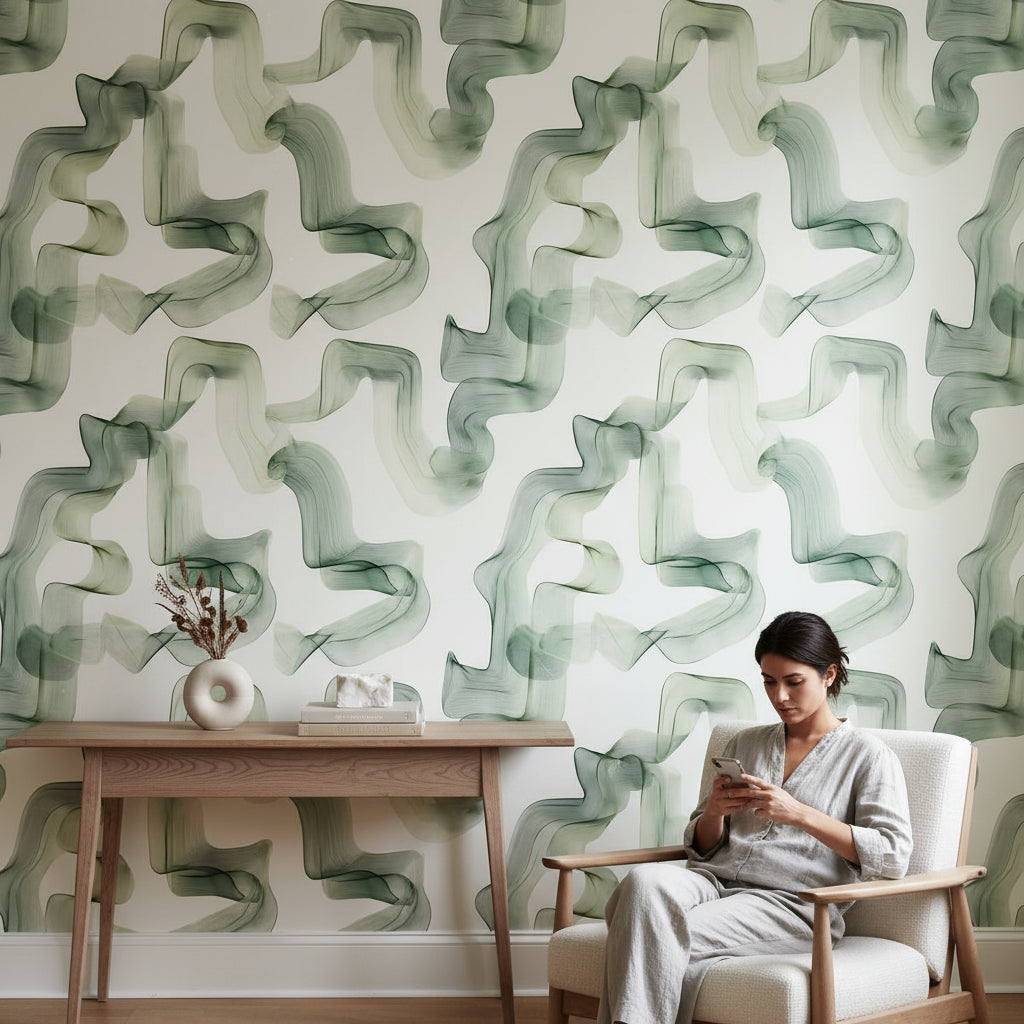 Shades Of Green Wallpaper Abstract Wavy Wall Mural