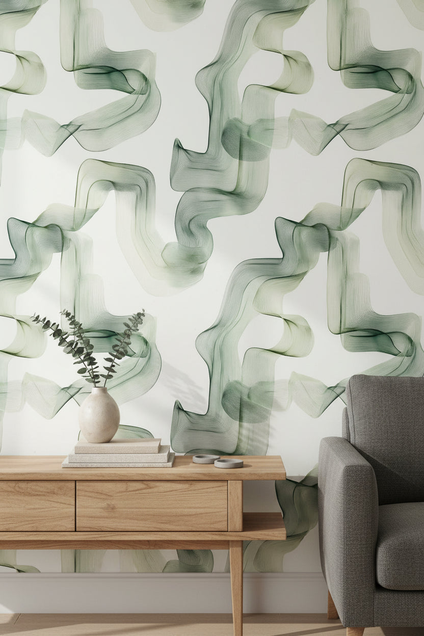 Shades Of Green Wallpaper Abstract Wavy Wall Mural