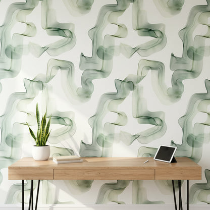 White and Green Abstract Flow Wallpaper