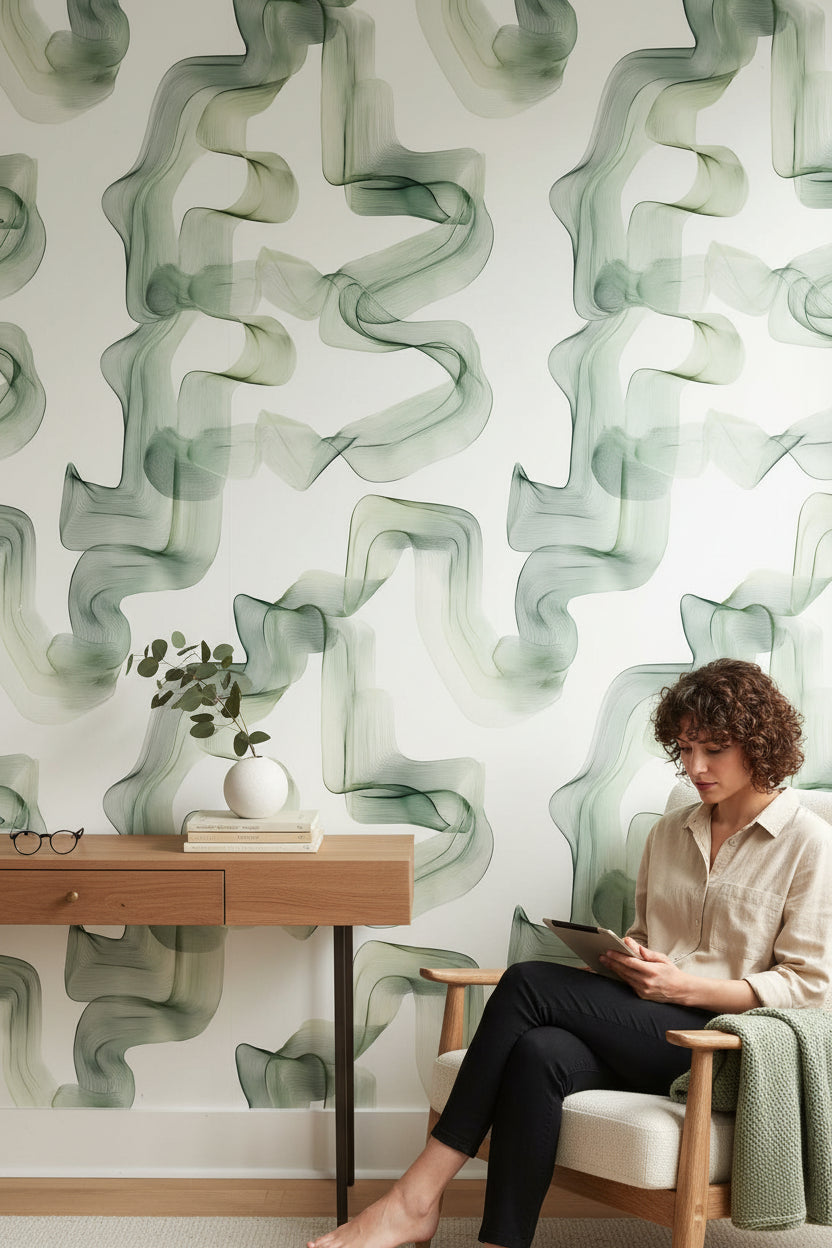 Shades Of Green Wallpaper Abstract Wavy Wall Mural