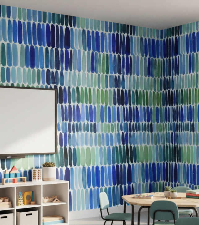 Vibrant Blue and Green Abstract Brushstroke Wallpaper