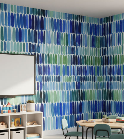 Vibrant Blue and Green Abstract Brushstroke Wallpaper