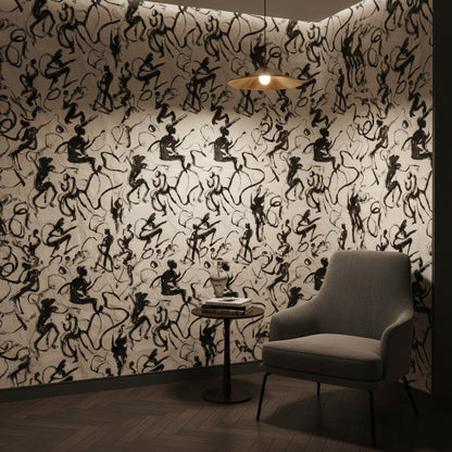 Monochrome Abstract Brushstroke Pattern Wallpaper