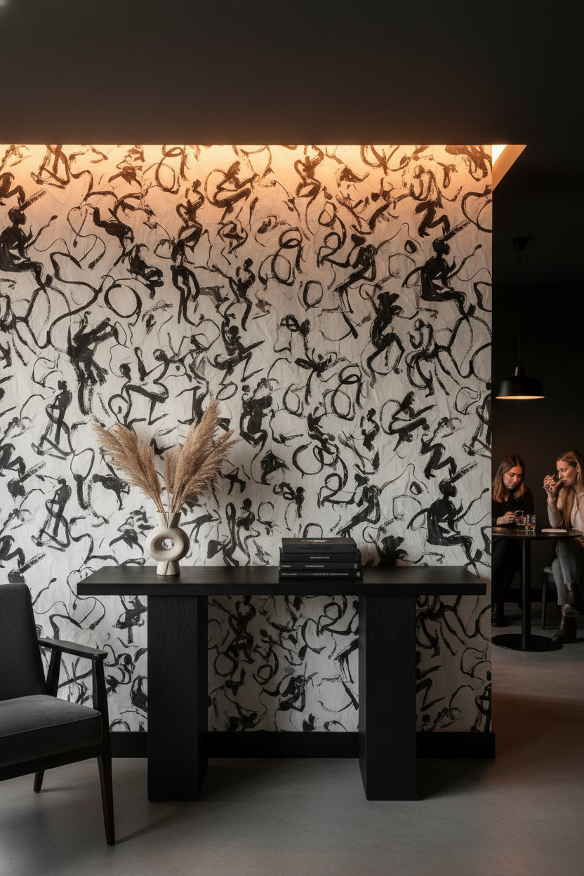 Monochrome Abstract Brushstroke Pattern Wallpaper
