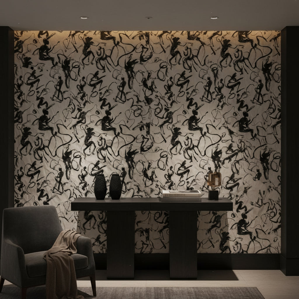 Monochrome Abstract Brushstroke Pattern Wallpaper