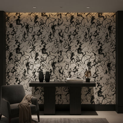 Monochrome Abstract Brushstroke Pattern Wallpaper