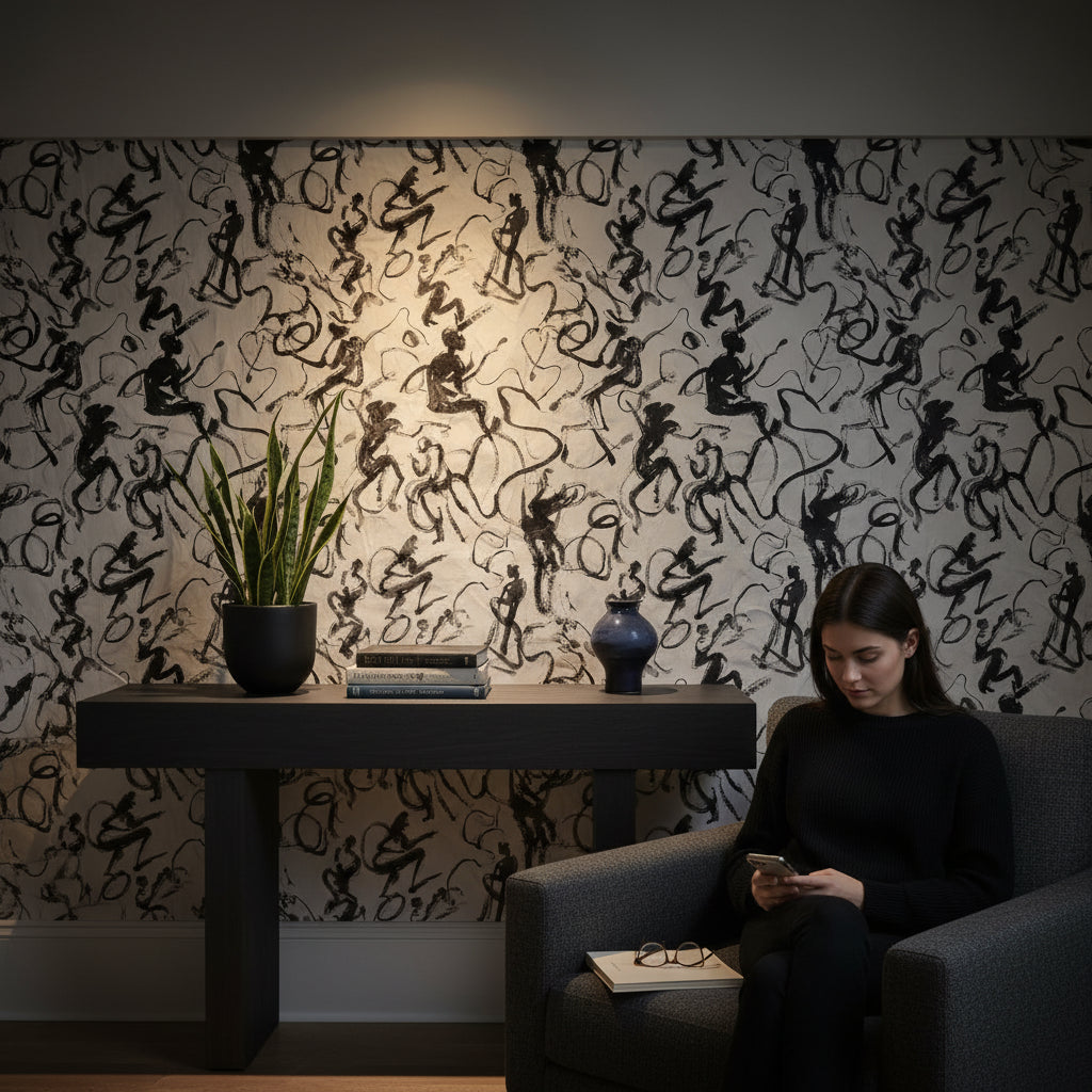 Monochrome Abstract Brushstroke Pattern Wallpaper