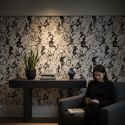 Monochrome Abstract Brushstroke Pattern Wallpaper