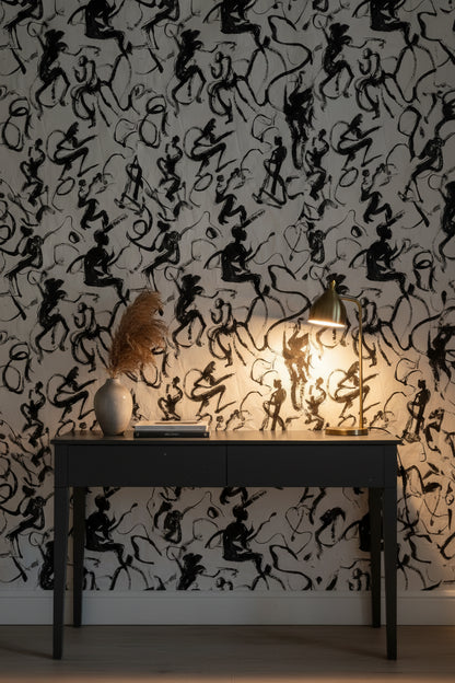 Monochrome Abstract Brushstroke Pattern Wallpaper