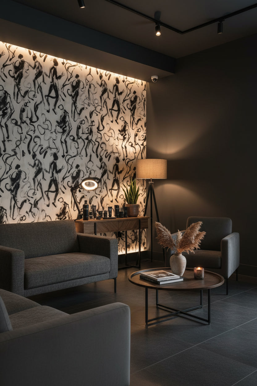 White and Black Abstract Figure Pattern Wallpaper