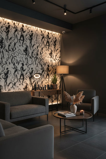 White and Black Abstract Figure Pattern Wallpaper