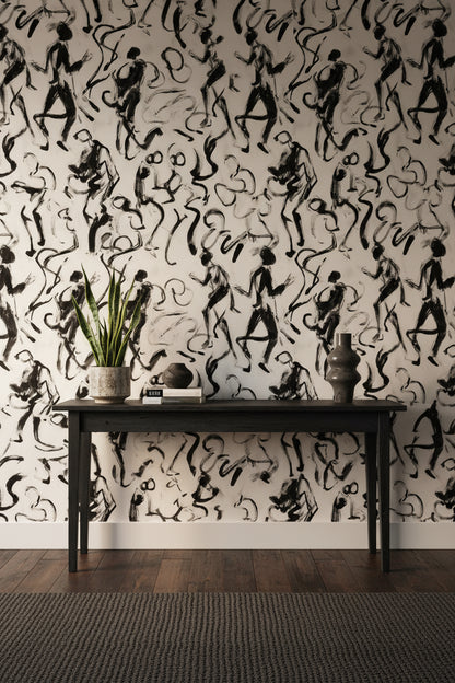 White and Black Abstract Figure Pattern Wallpaper