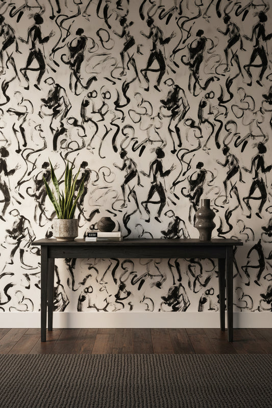 Abstract Figures Wallpaper Black Brushstroke Wall Mural