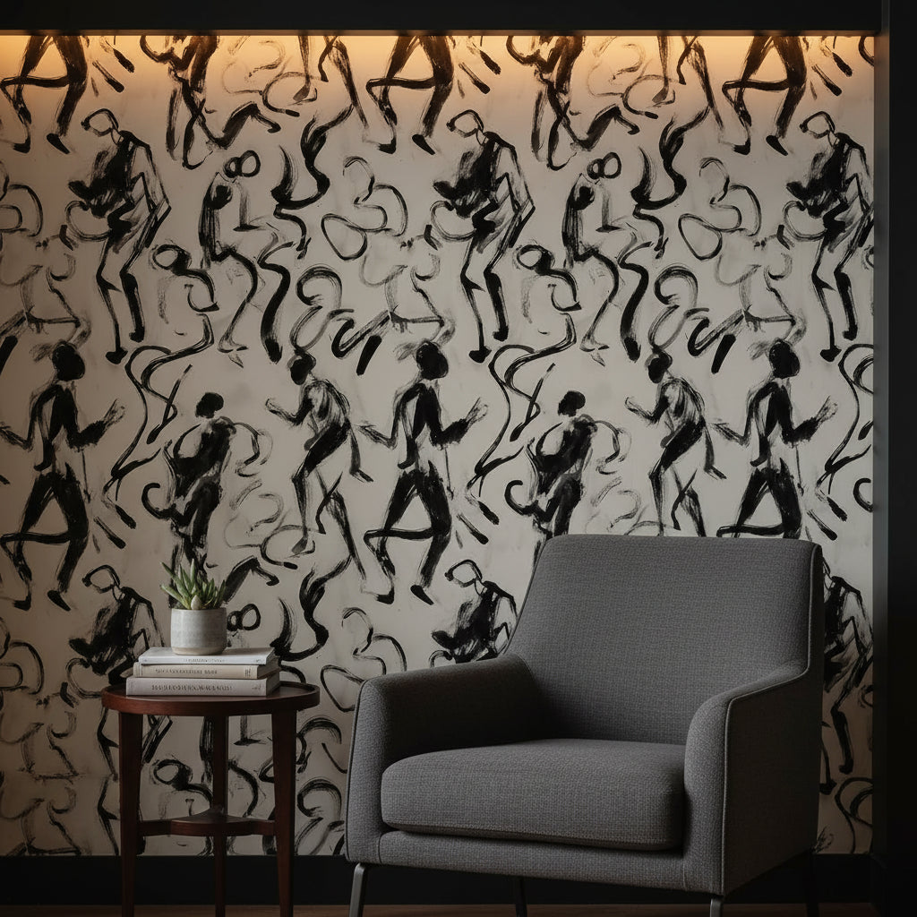 Abstract Figures Wallpaper Black Brushstroke Wall Mural