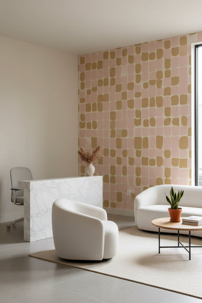 Soft Blush and Mustard Geometric Shapes Wallpaper