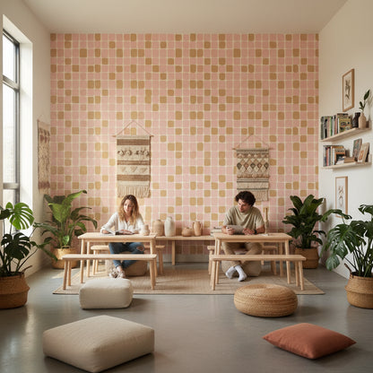 Soft Blush and Mustard Geometric Shapes Wallpaper