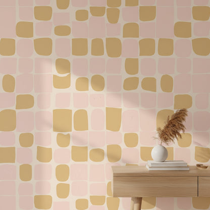 Soft Blush and Mustard Geometric Shapes Wallpaper