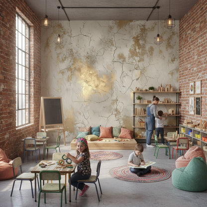 Cream and Gold Look Crackle Abstract Wallpaper