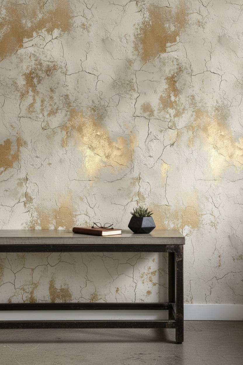 Textured Wallpaper Cracked Gold Decorative Mural