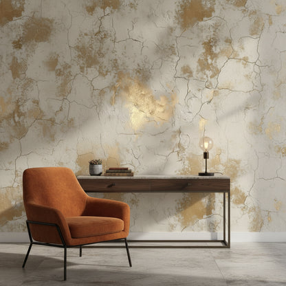 Cream and Gold Look Crackle Abstract Wallpaper