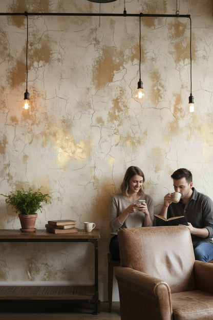 Cream and Gold Look Crackle Abstract Wallpaper