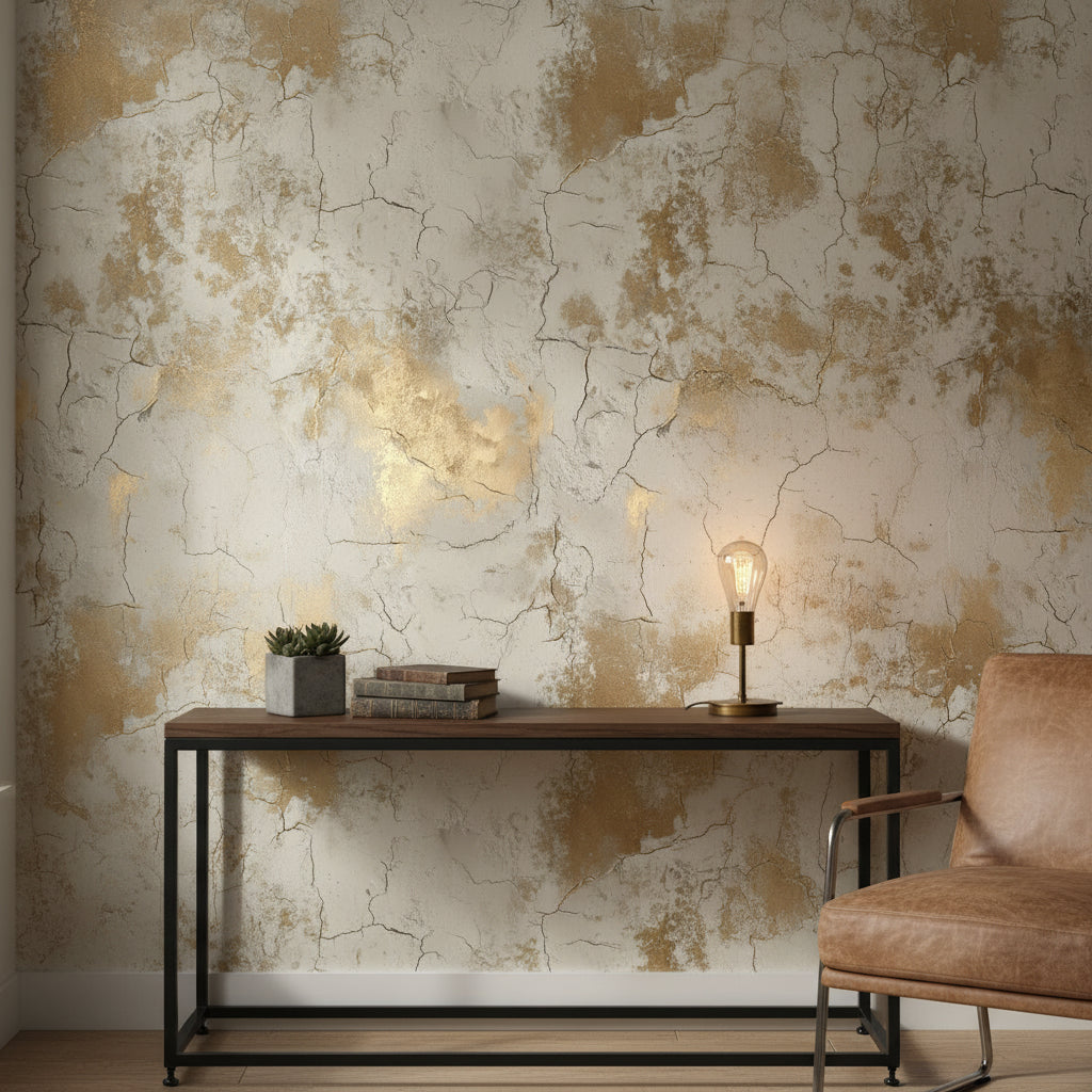 Textured Wallpaper Cracked Gold Decorative Mural