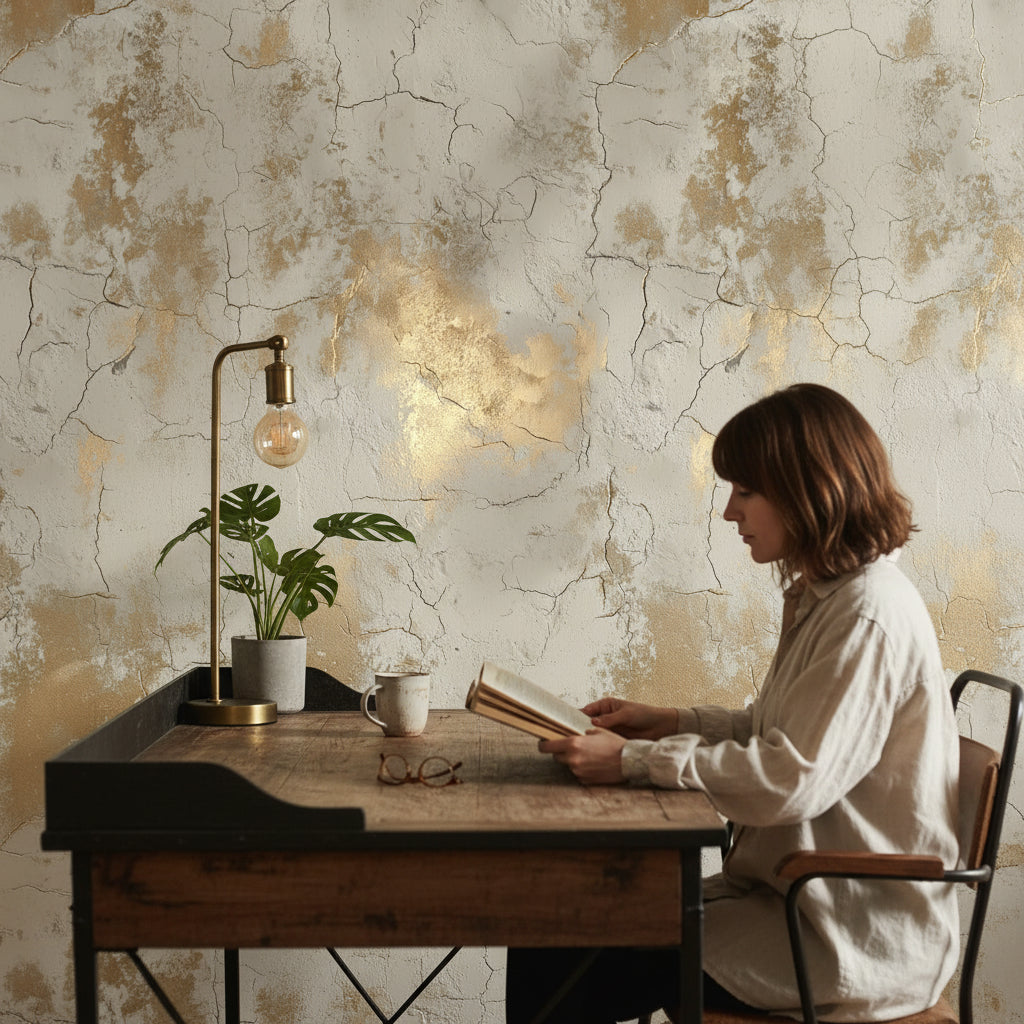 Textured Wallpaper Cracked Gold Decorative Mural