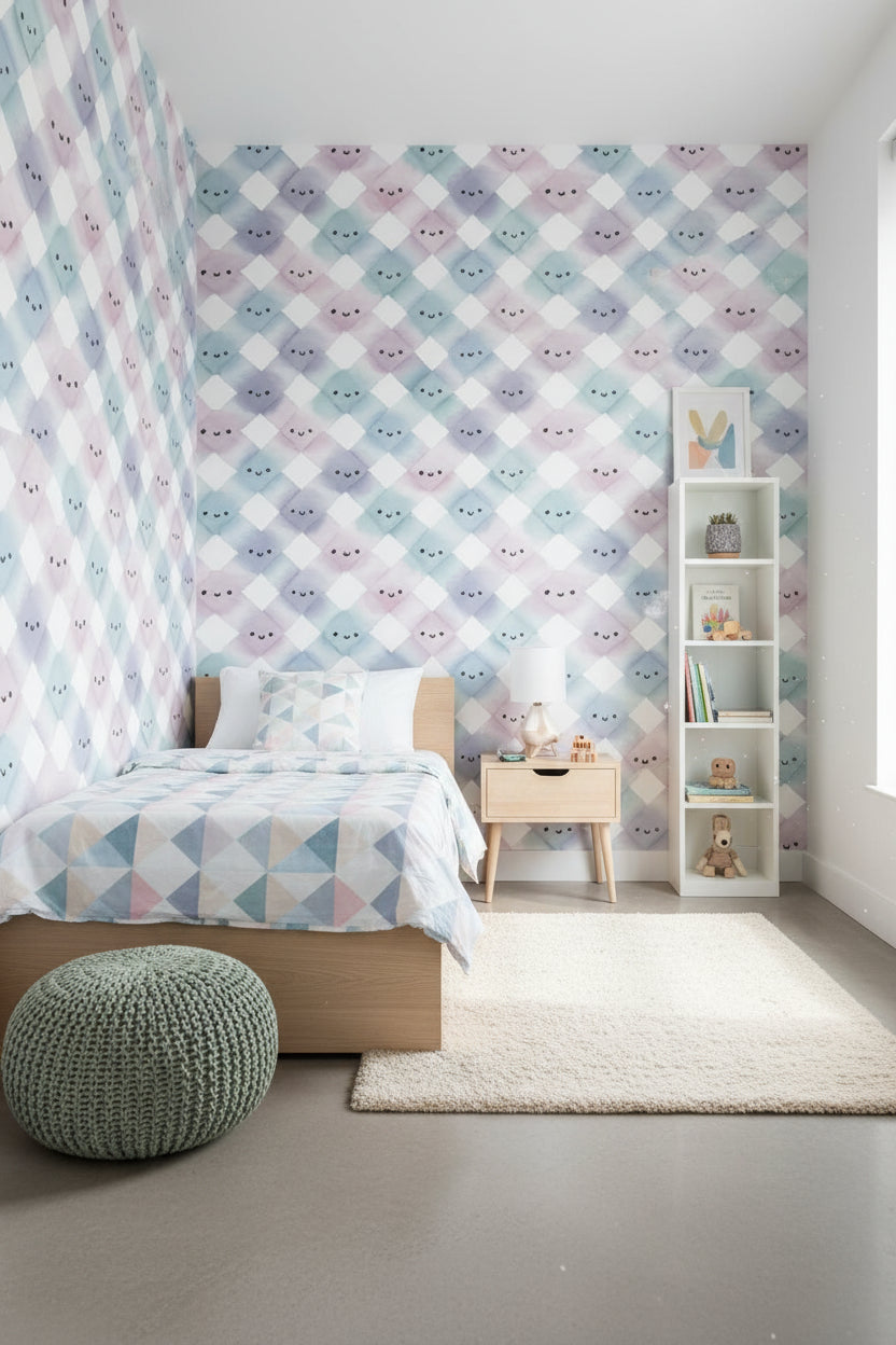 Pastel Watercolor Smiley Faces Kids Wallpaper