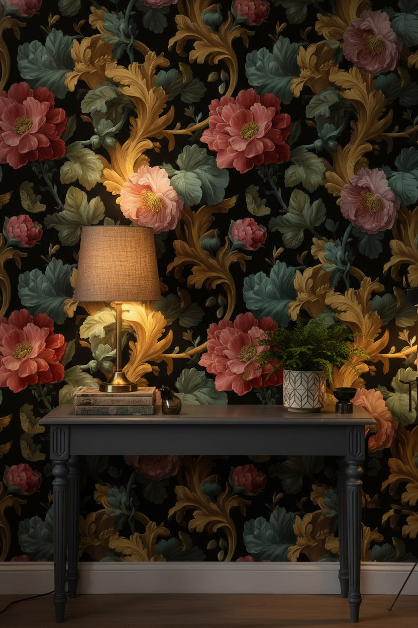 Muted Green Wallpaper Vintage Floral Wall Mural