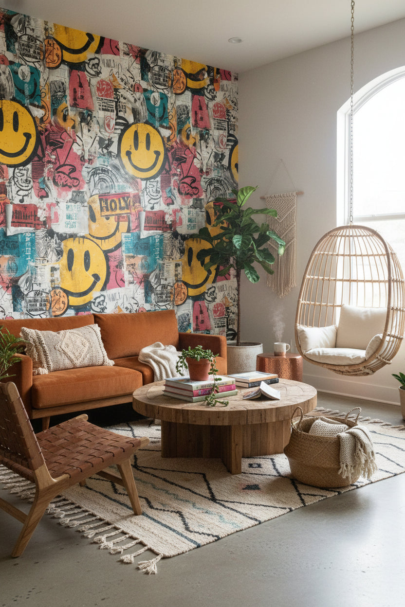 Graffiti Wallpaper Smiley Face Urban Removable Wall Decor