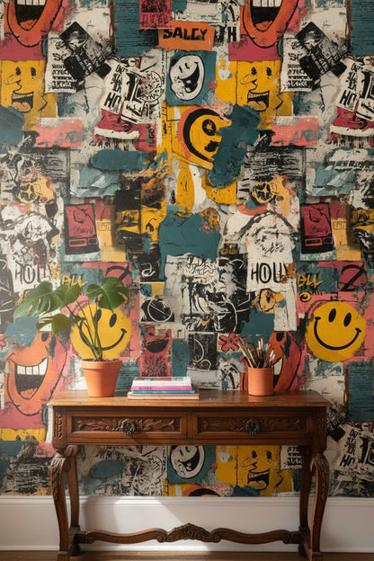Multicolor Graffiti Pop Art Collage Wallpaper