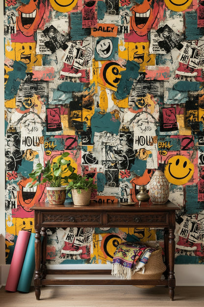 Multicolor Graffiti Pop Art Collage Wallpaper