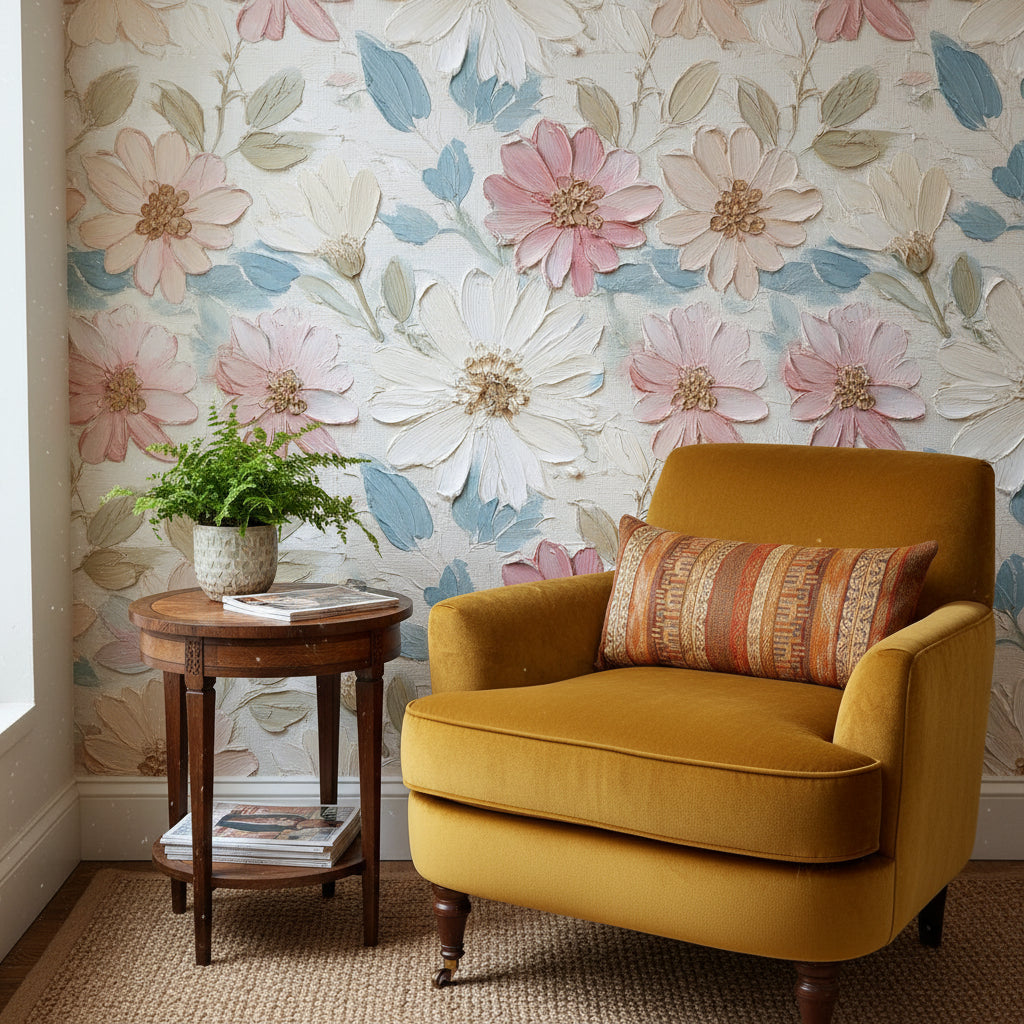 Floral Wallpaper Textured Removable Vintage Wall Double Roll