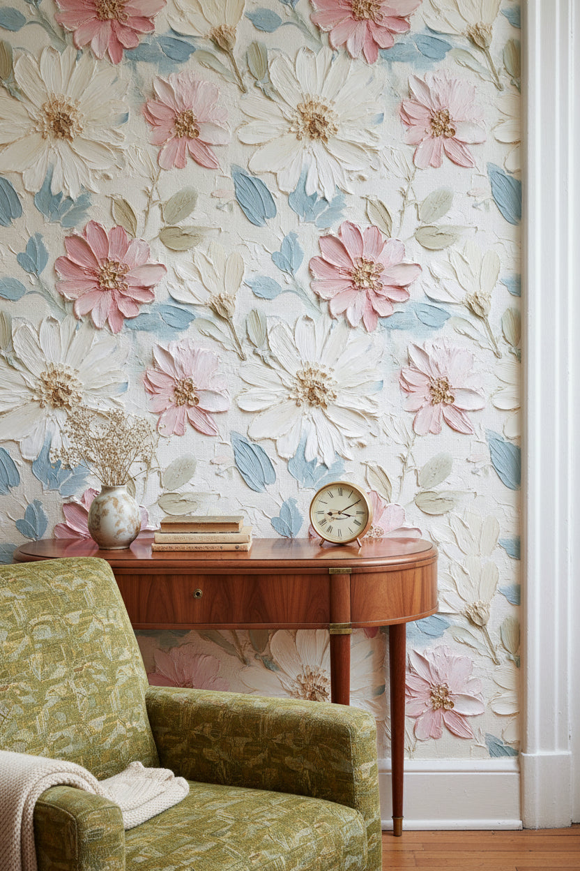 Floral Wallpaper Textured Removable Vintage Wall Double Roll