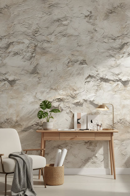 Natural Beige Textured Stone Effect Wallpaper