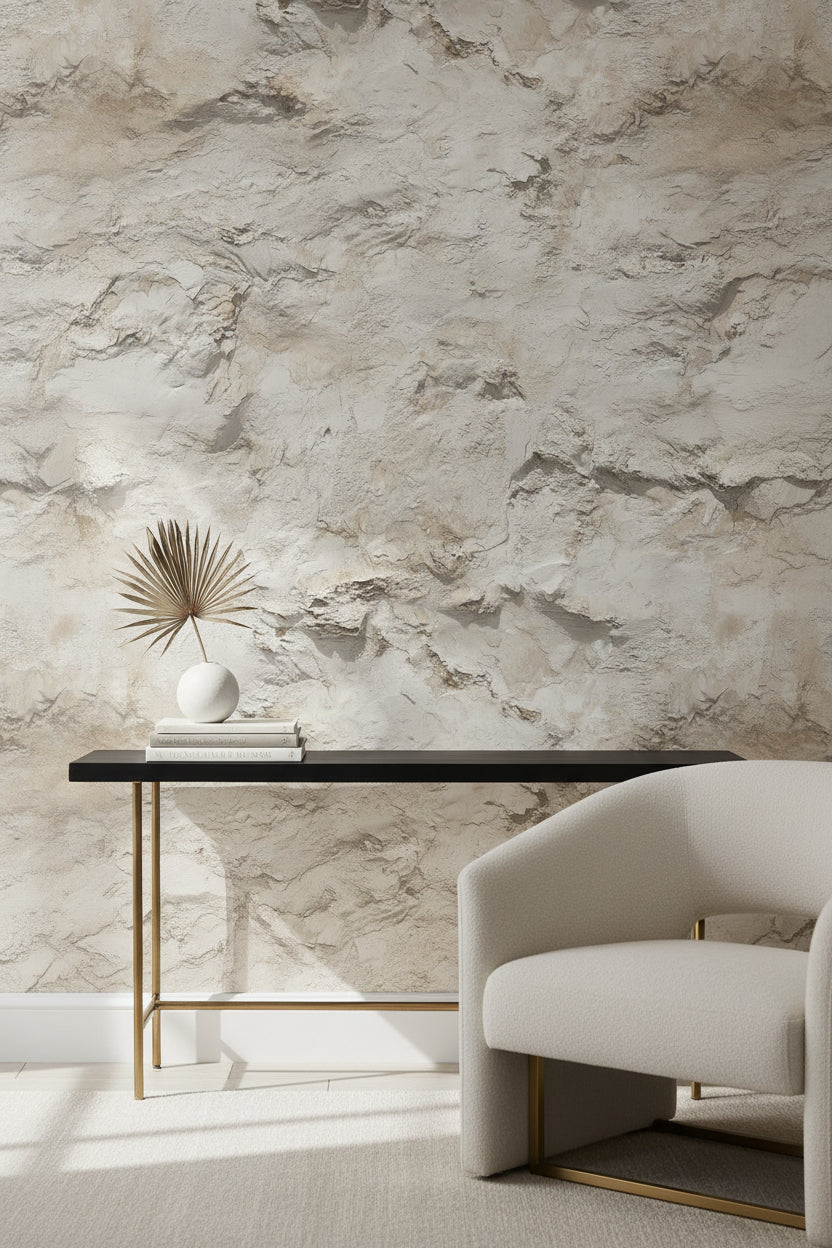 Natural Beige Textured Stone Effect Wallpaper
