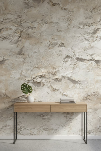 Natural Beige Textured Stone Effect Wallpaper