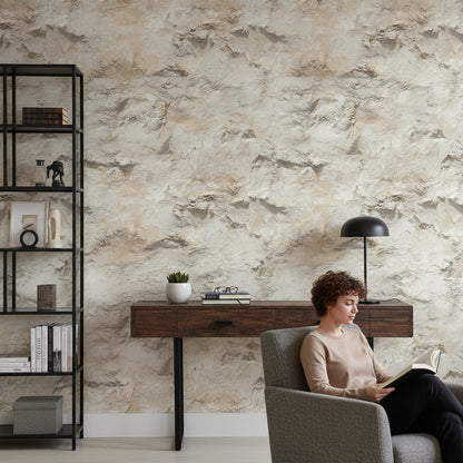 Natural Beige Textured Stone Effect Wallpaper
