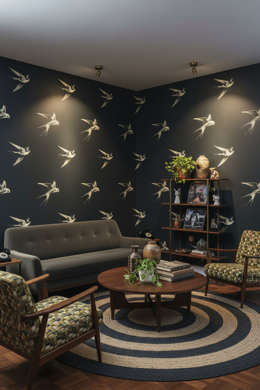 Birds Vintage Wallpaper Dark Elegant Wall Mural