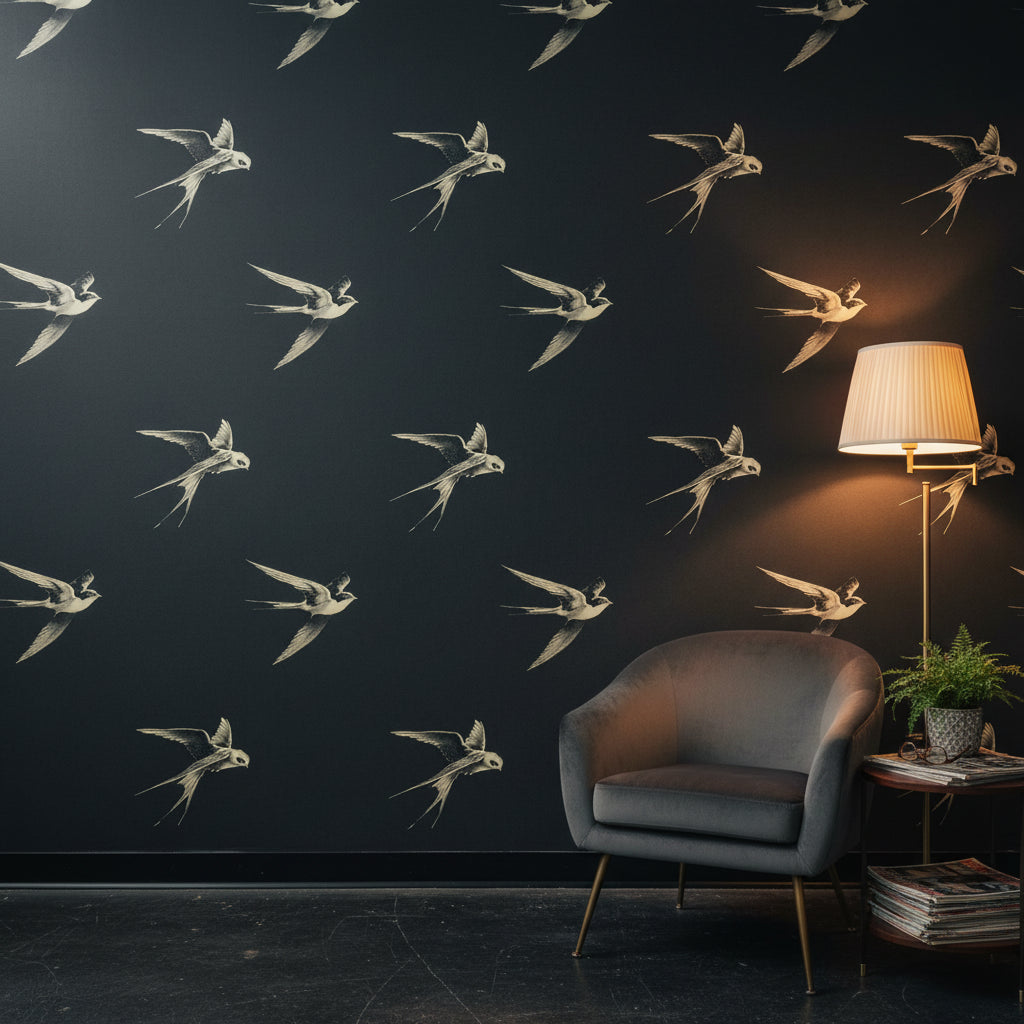 Birds Vintage Wallpaper Dark Elegant Wall Mural