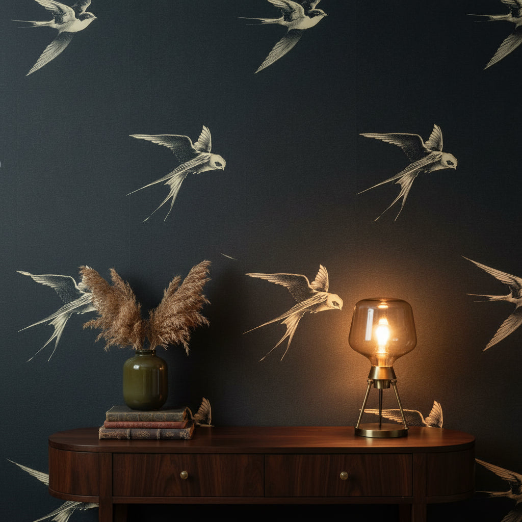 Birds Vintage Wallpaper Dark Elegant Wall Mural